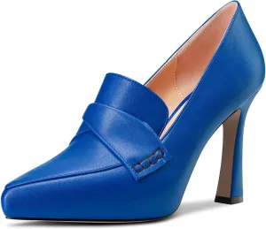 Castamere Women High Stiletto Platform Heel Pointed Toe Loafers Slip-on Pumps Work Business Office Dress 3.9 Inches Heels