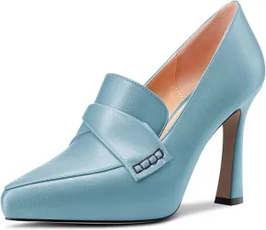 Castamere Women High Stiletto Platform Heel Pointed Toe Loafers Slip-on Pumps Work Business Office Dress 3.9 Inches Heels