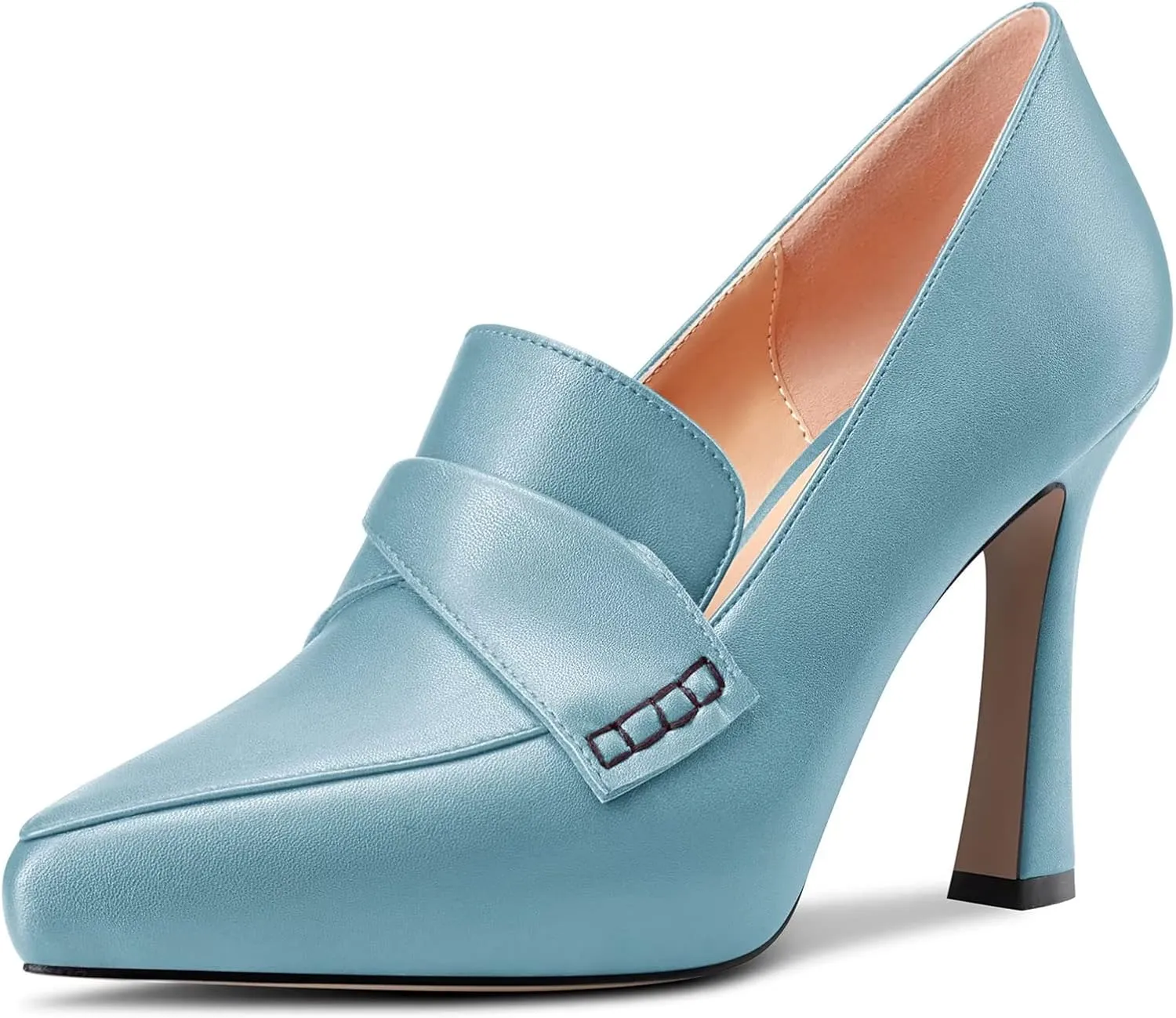 Castamere Women High Stiletto Platform Heel Pointed Toe Loafers Slip-on Pumps Work Business Office Dress 3.9 Inches Heels