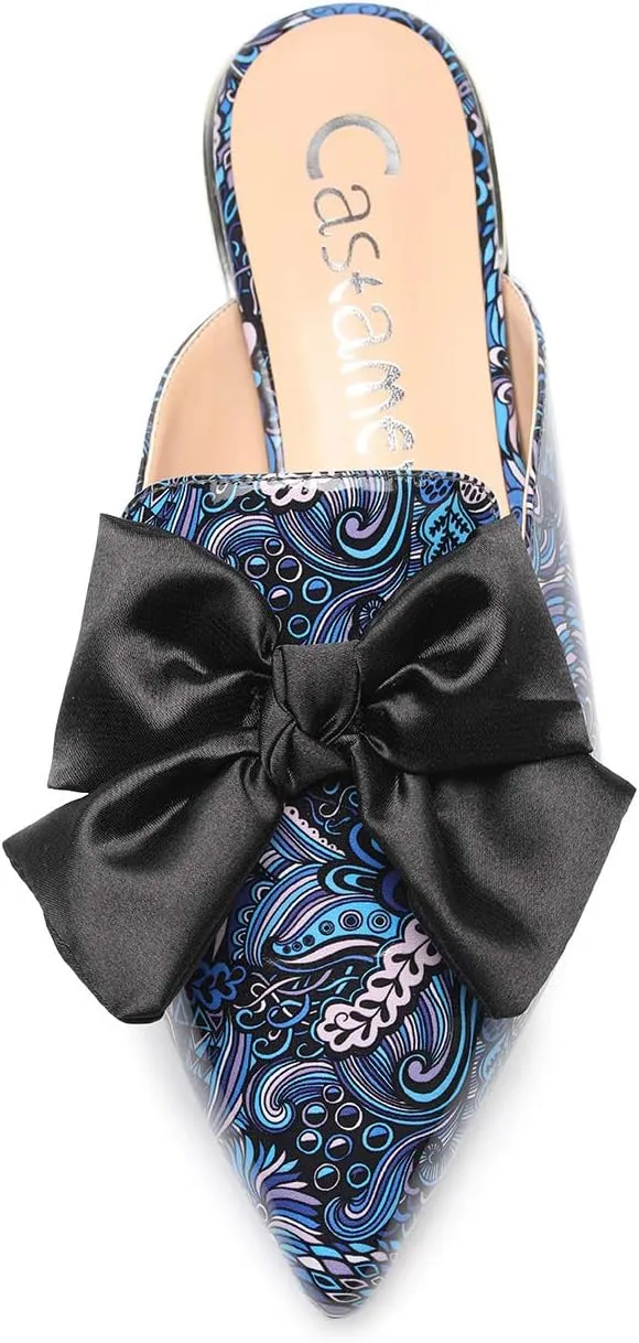 Castamere Womens Pointed Toe Bow-Knot Mules Slip On Velvet Slippers Casual Comfortable Flats