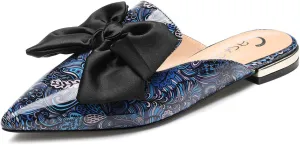 Castamere Womens Pointed Toe Bow-Knot Mules Slip On Velvet Slippers Casual Comfortable Flats