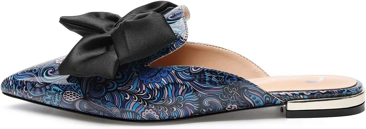 Castamere Womens Pointed Toe Bow-Knot Mules Slip On Velvet Slippers Casual Comfortable Flats