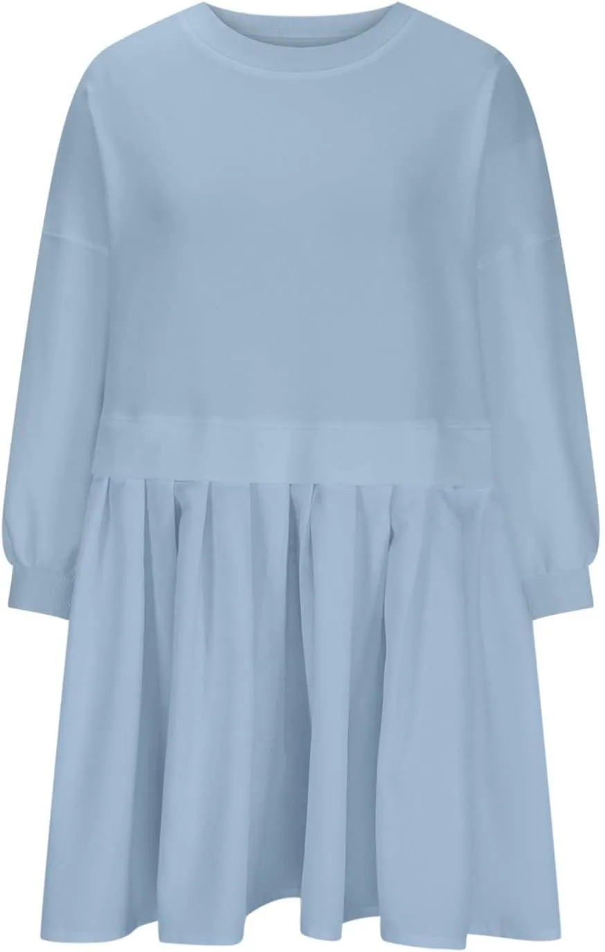 Casual Dresses for Women Plus Size Fall Fashion Long Sleeve Crewneck Patchwork Sweatshirt Dress Sweet Cute Pullover