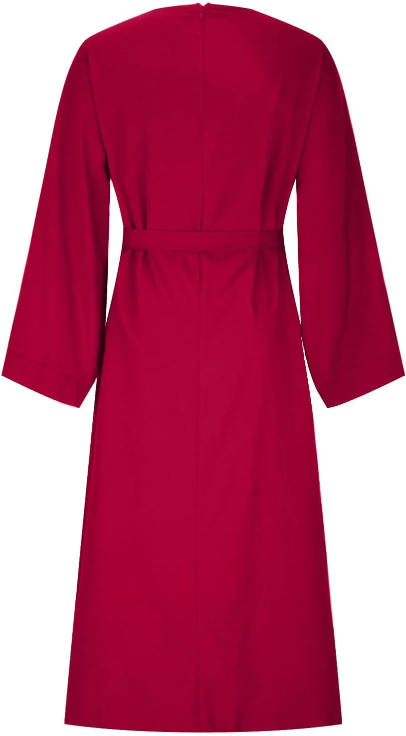 Casual Dresses for Women Plus Size Long Sleeve Tie Waist Pleated Maxi Dress Oversized Solid Crewneck Loose Dresses