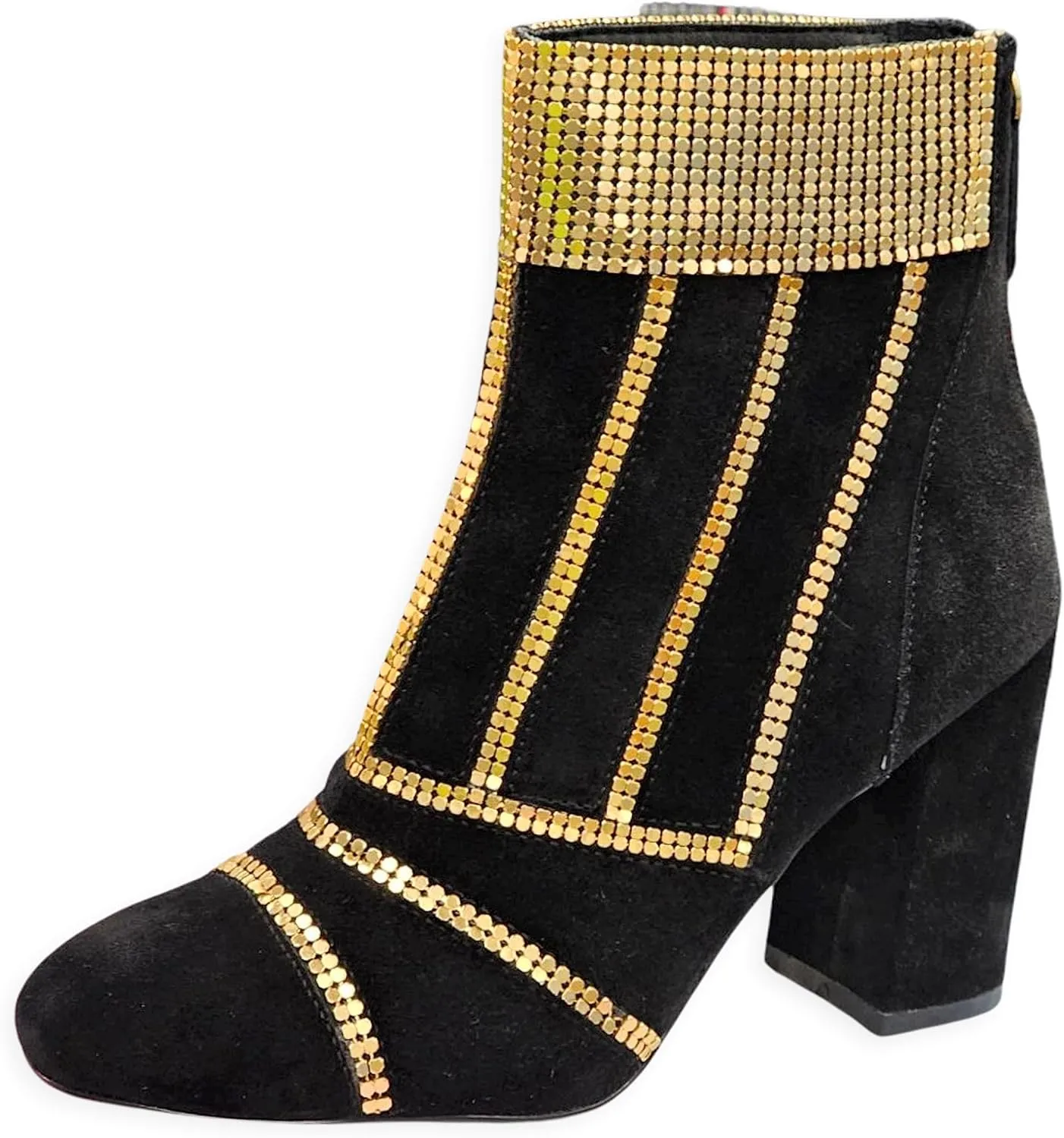 Cecelia New York Demetri Black Gold Studded Back Zipper Pointed Toe Heel Boots