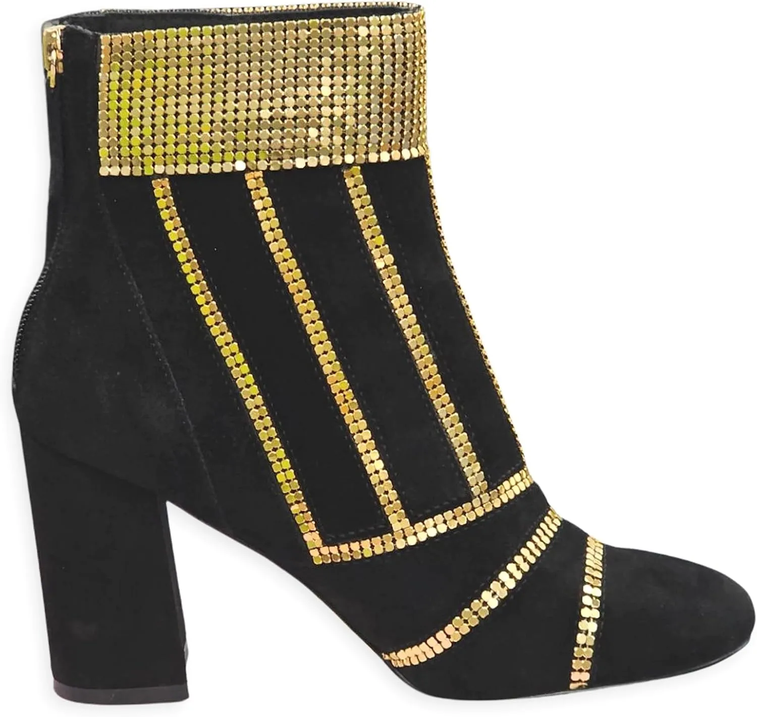 Cecelia New York Demetri Black Gold Studded Back Zipper Pointed Toe Heel Boots