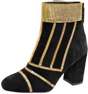 Cecelia New York Demetri Black Gold Studded Back Zipper Pointed Toe Heel Boots