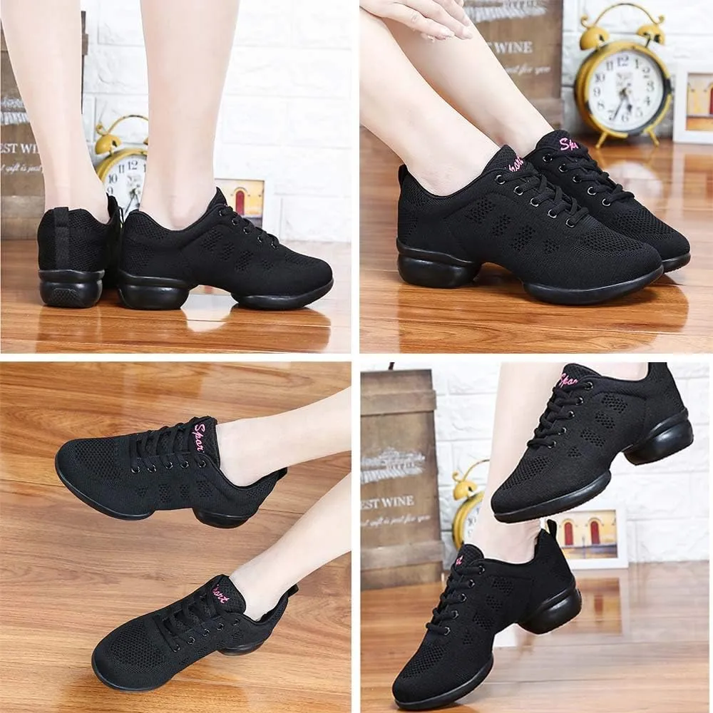 CERYTHRINA Women's Jazz Shoes Lace-up Sneakers Modern Dance Shoes Platform Walking Dance Shoes