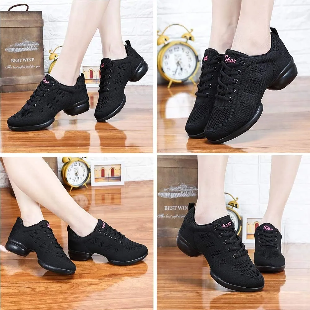 CERYTHRINA Women's Jazz Shoes Lace-up Sneakers Modern Dance Shoes Platform Walking Dance Shoes