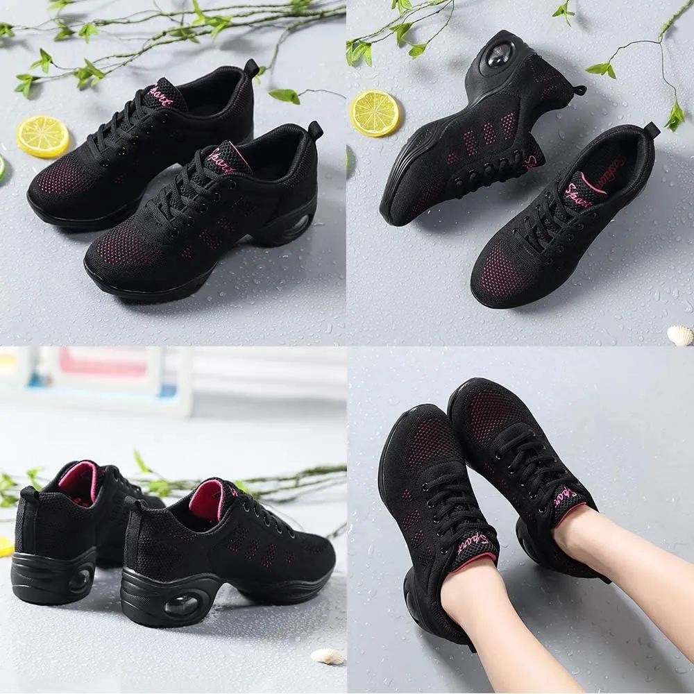 CERYTHRINA Women's Jazz Shoes Lace-up Sneakers Modern Dance Shoes Platform Walking Dance Shoes