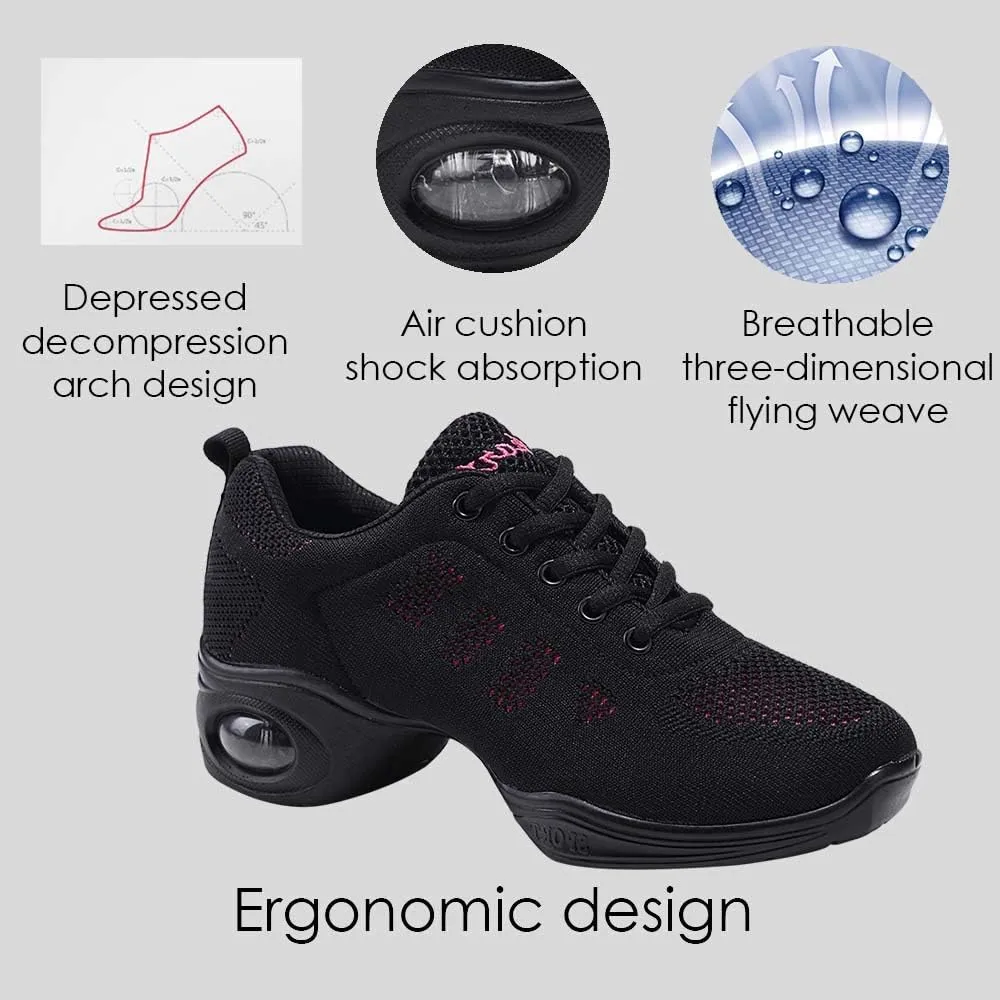 CERYTHRINA Women's Jazz Shoes Lace-up Sneakers Modern Dance Shoes Platform Walking Dance Shoes