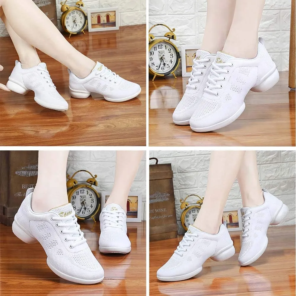 CERYTHRINA Women's Jazz Shoes Lace-up Sneakers Modern Dance Shoes Platform Walking Dance Shoes