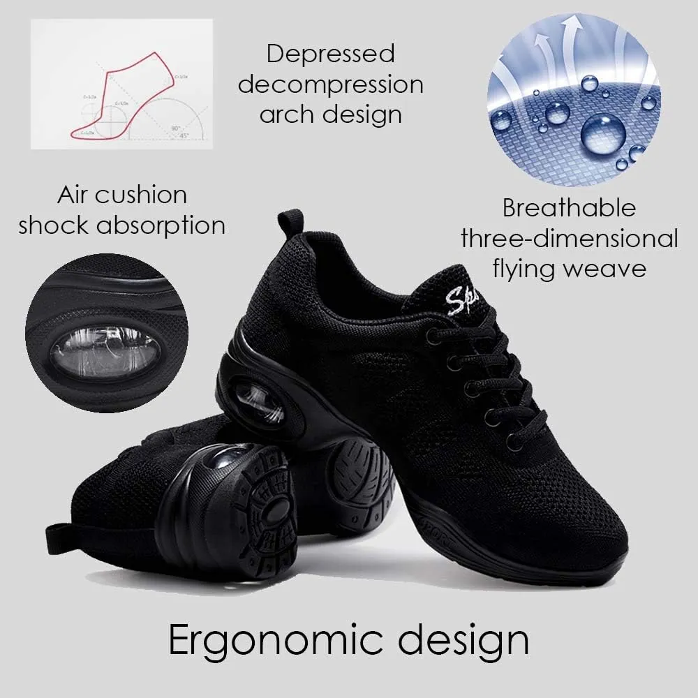 CERYTHRINA Women's Jazz Shoes Lace-up Sneakers Modern Dance Shoes Platform Walking Dance Shoes