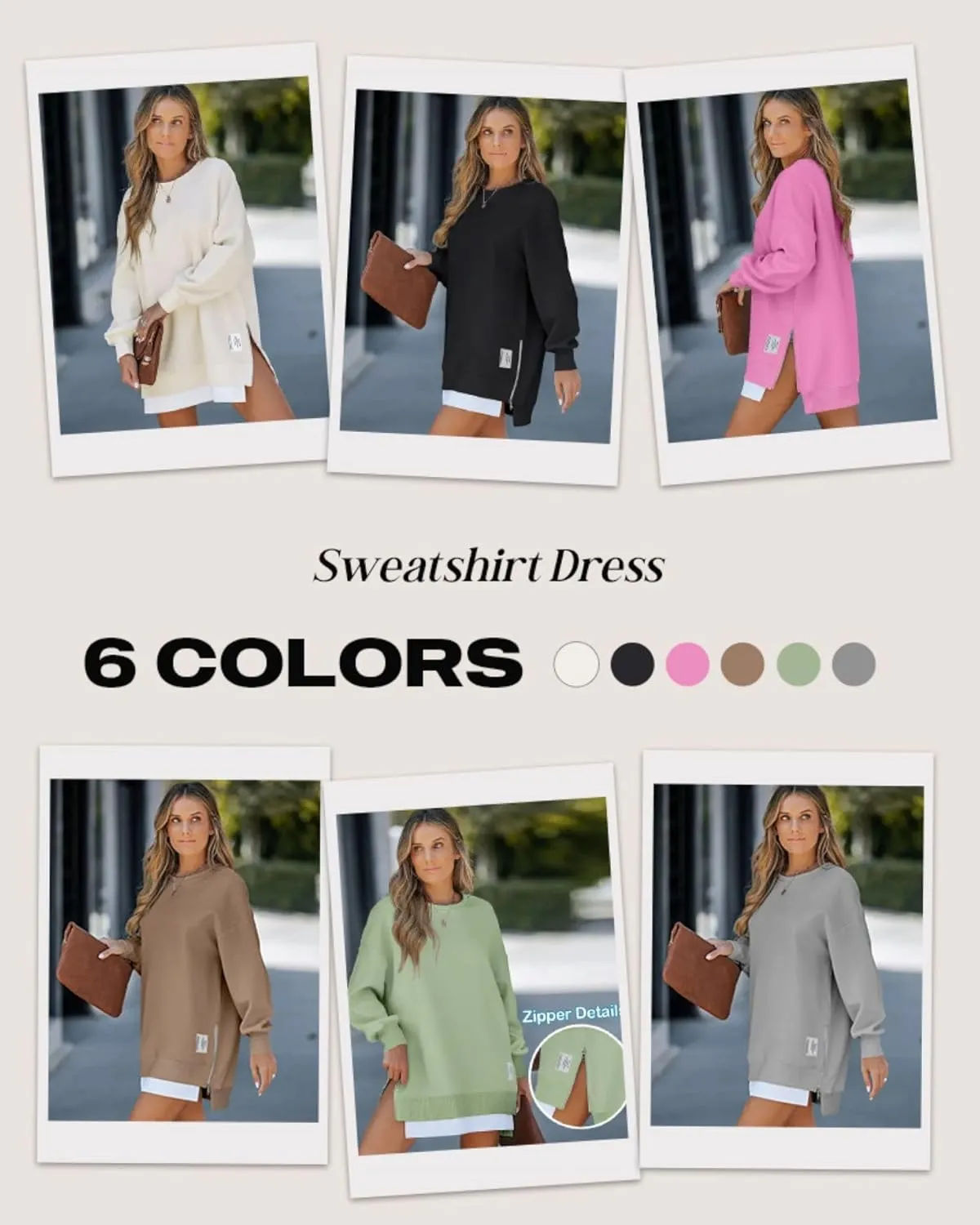 CHICME Womens Long Sleeve Zipper Slit Oversized Sweatshirt Casual Pullover Zipper Hoodies