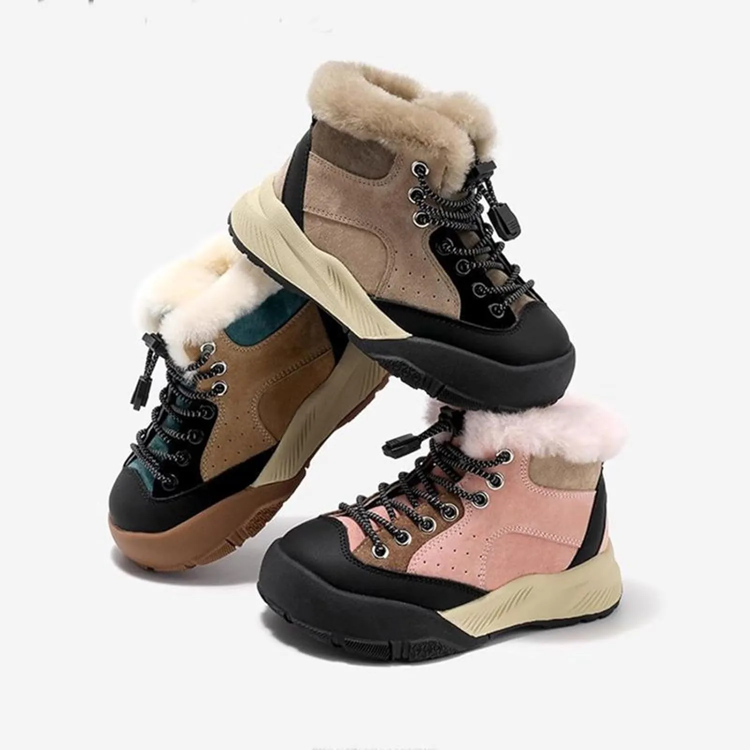 Childrens Fuzzy Booties Lace-Up Cotton Thick Shoes Boys Kids Outdoor Ski Snow Boots Warm Comfy Non Slip Winter Ankle