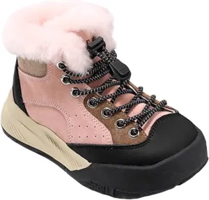 Childrens Fuzzy Booties Lace-Up Cotton Thick Shoes Boys Kids Outdoor Ski Snow Boots Warm Comfy Non Slip Winter Ankle