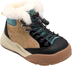 Childrens Fuzzy Booties Lace-Up Cotton Thick Shoes Boys Kids Outdoor Ski Snow Boots Warm Comfy Non Slip Winter Ankle