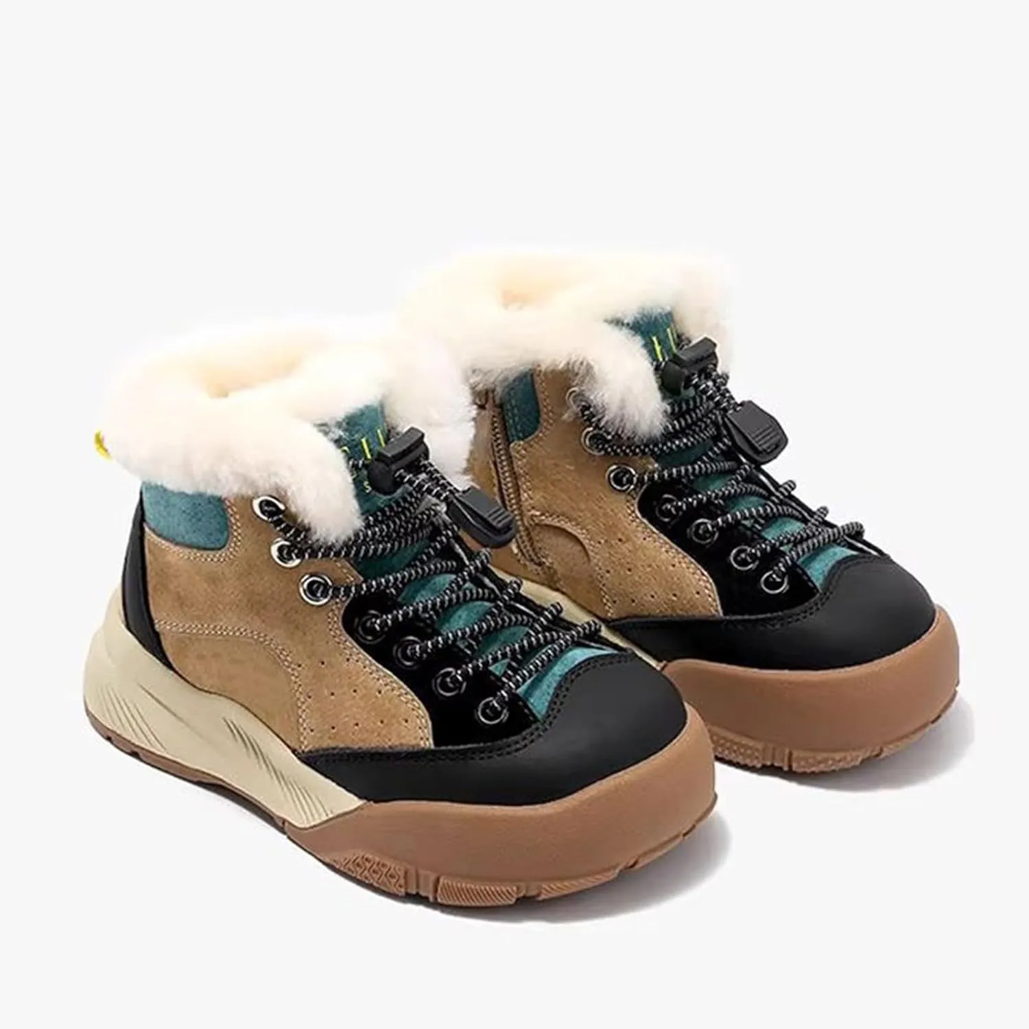 Childrens Fuzzy Booties Lace-Up Cotton Thick Shoes Boys Kids Outdoor Ski Snow Boots Warm Comfy Non Slip Winter Ankle