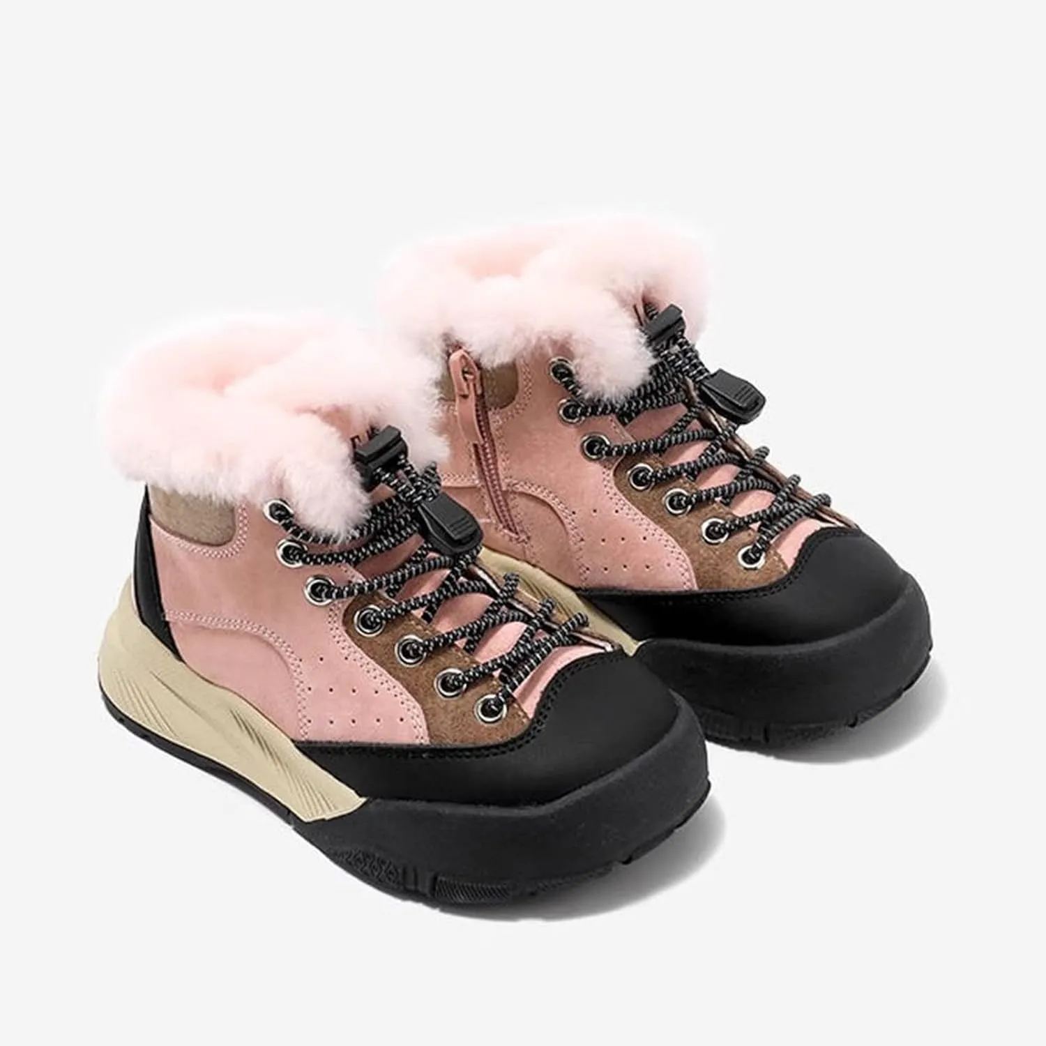 Childrens Fuzzy Booties Lace-Up Cotton Thick Shoes Boys Kids Outdoor Ski Snow Boots Warm Comfy Non Slip Winter Ankle