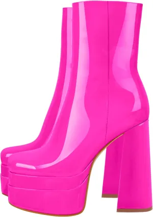 Chunky Ankle Boots Thick High Heels Platform Shoes