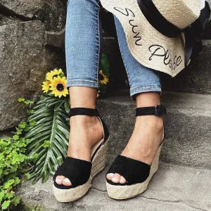 Chunky Espadrille Platform Wedge for Women 2025,Ladies Peep Toe Chunky High Heel Buckle Ankle Strap Summer Casual Dressy Sandals