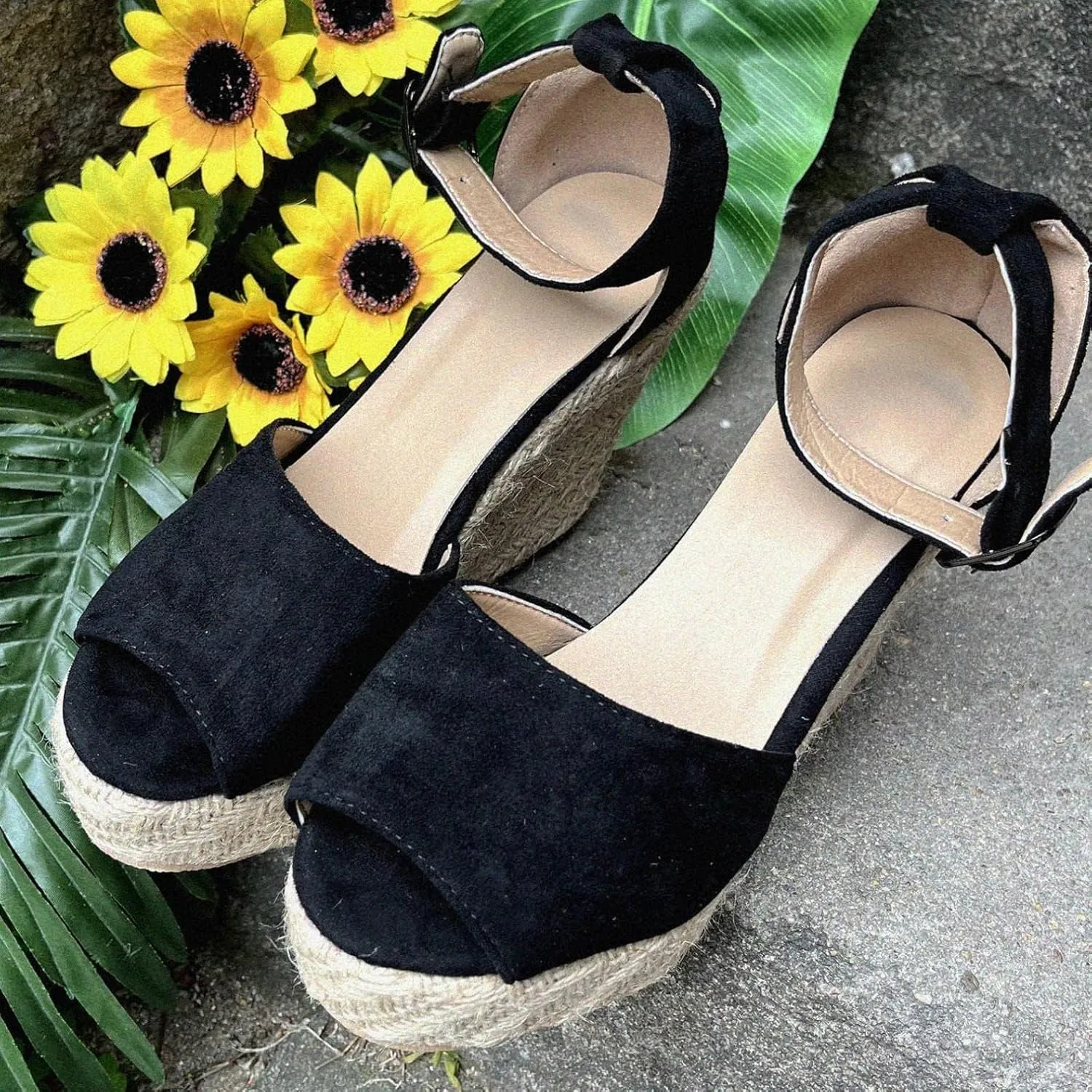 Chunky Espadrille Platform Wedge for Women 2025,Ladies Peep Toe Chunky High Heel Buckle Ankle Strap Summer Casual Dressy Sandals