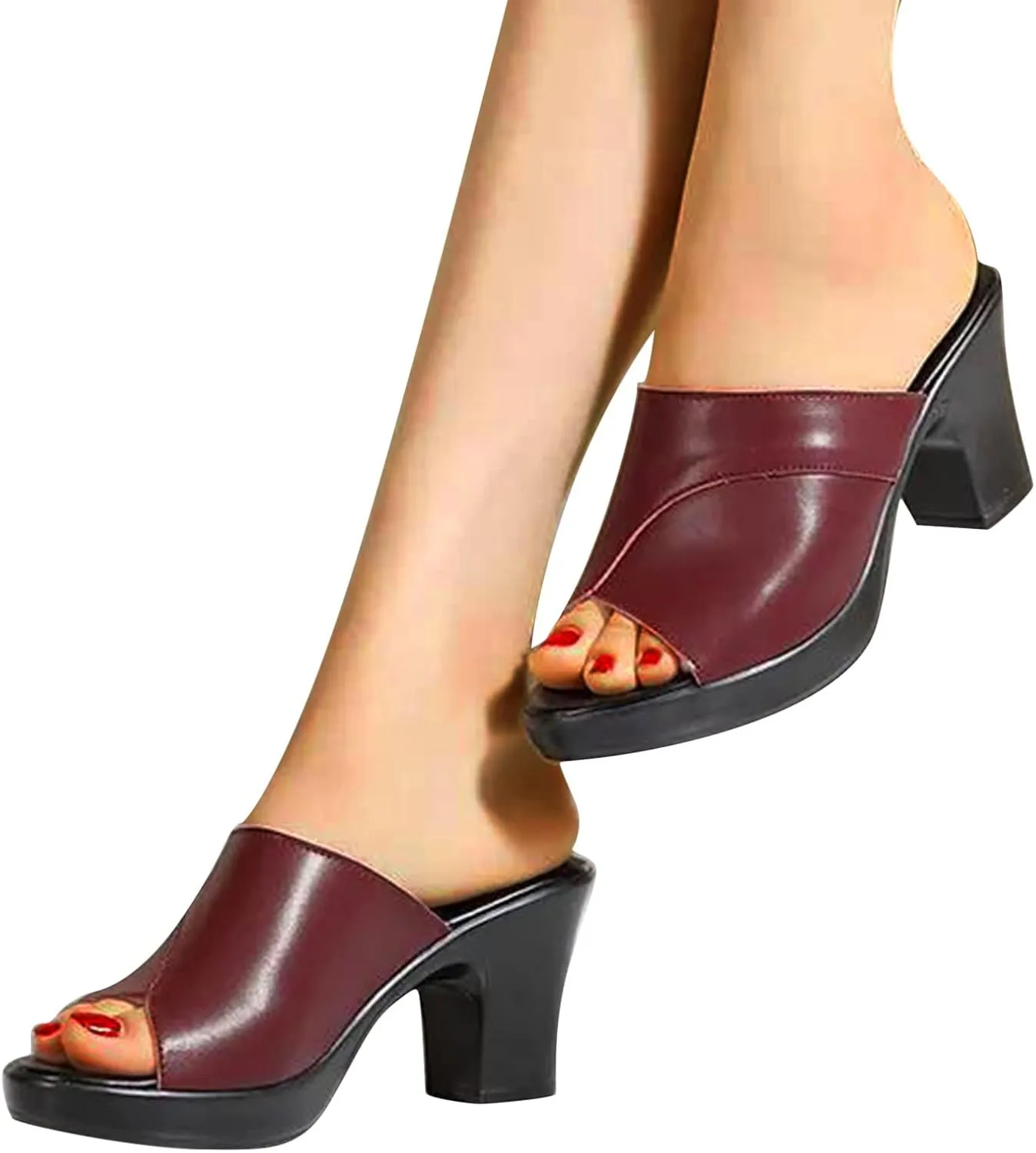 Chunky Heels for Women Chunky Platform Mules Sandals Black Open Toe Heels High Heeled Dress Shoes Vacation Sandals
