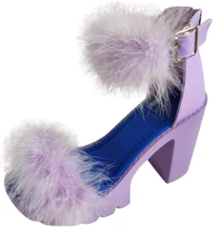 Chunky Heels for Women Feather High Heels Sandals Open Toe Party Ankle Strap Shoes Fuzzy Fluffy Block Heeled Shoes