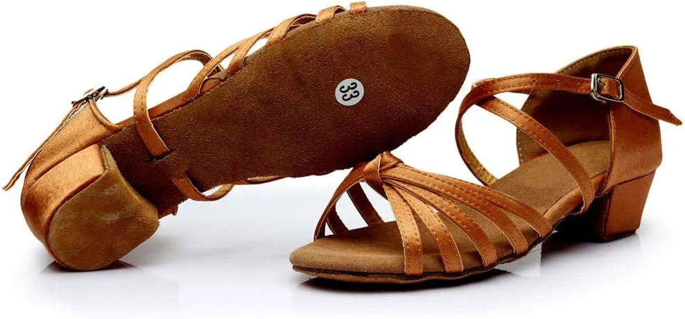 Chunky Heels Sandals Women Summer Dress Latin Satin Ballroom Tango Performance Practice Dance Shoes