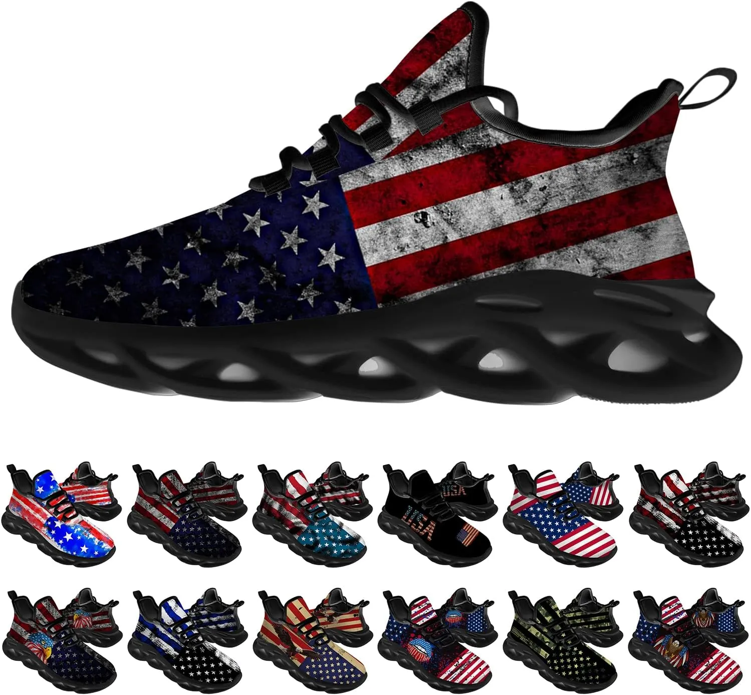 Ciadoon American Flag Shoes for Men Women Running Shoes Sport Walking Tennis Sneakers Athletic Shoes Gifts for Boy Girl