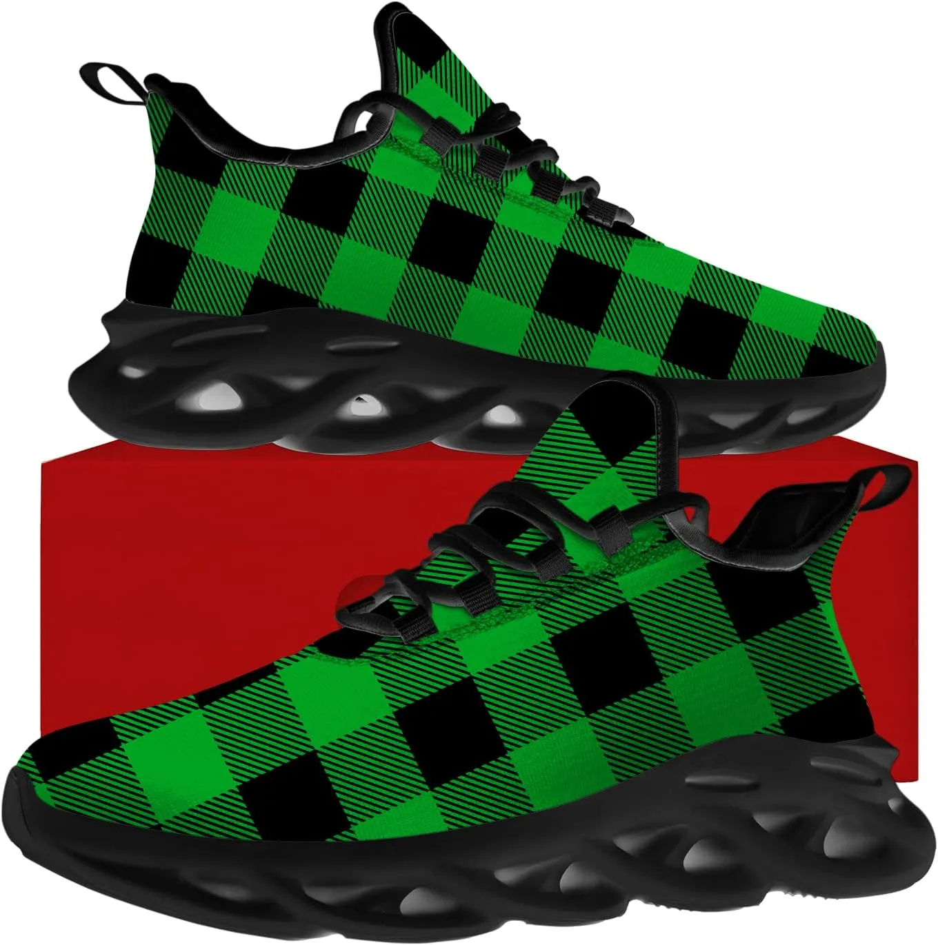 Ciadoon Plaid Shoes for Men Women Road Running Shoes Sport Walking Tennis Sneakers Athletic Shoes Gifts for Boy Girl