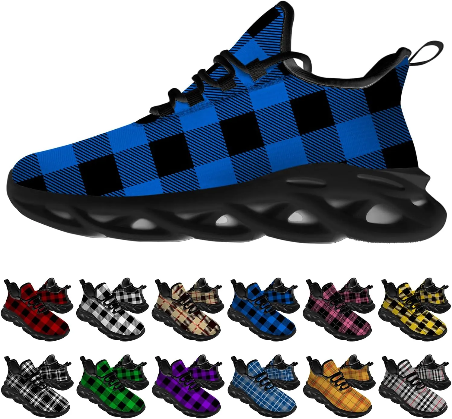 Ciadoon Plaid Shoes for Men Women Road Running Shoes Sport Walking Tennis Sneakers Athletic Shoes Gifts for Boy Girl
