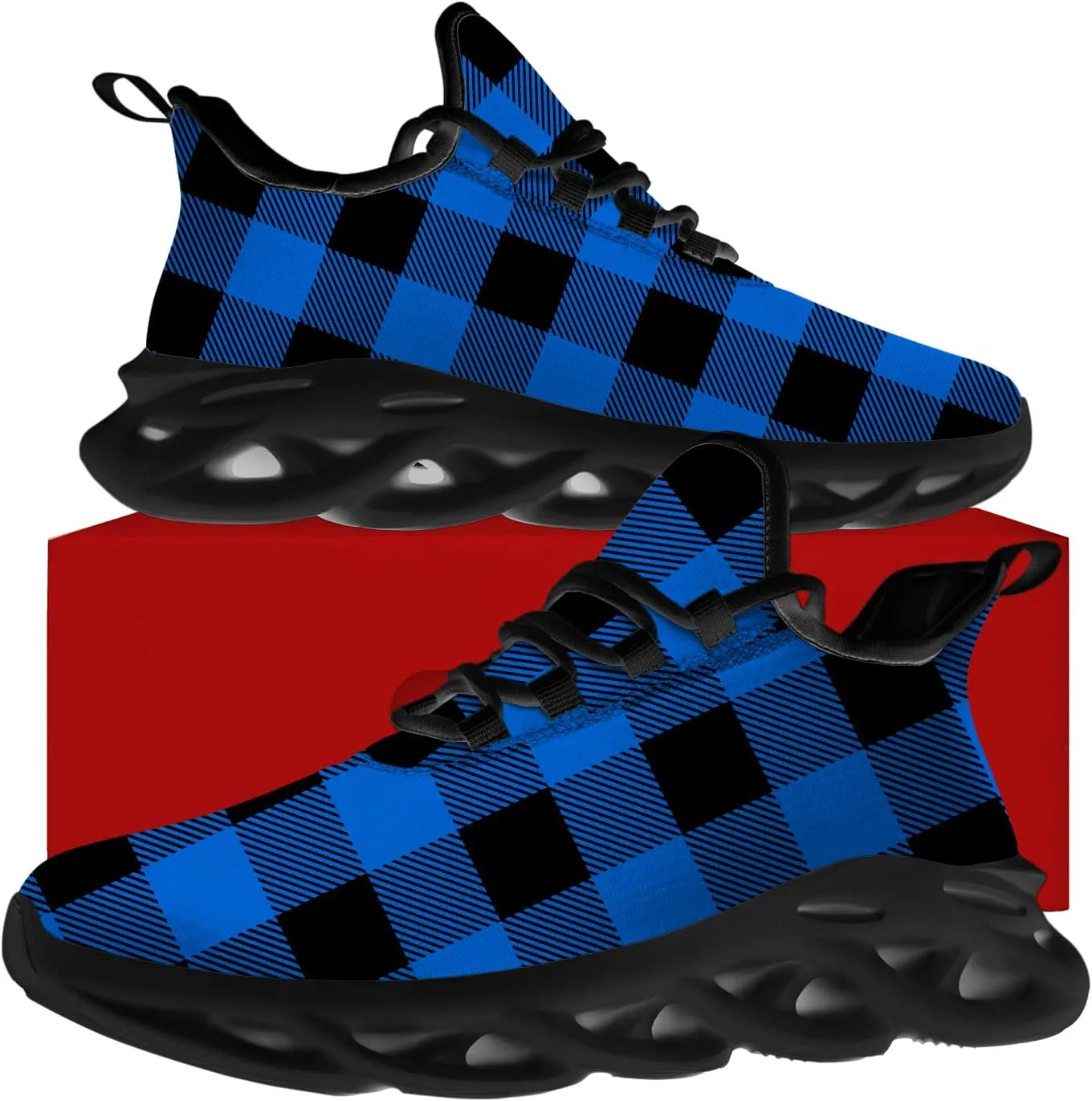 Ciadoon Plaid Shoes for Men Women Road Running Shoes Sport Walking Tennis Sneakers Athletic Shoes Gifts for Boy Girl