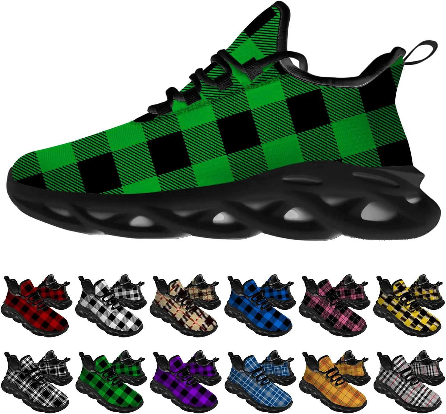 Ciadoon Plaid Shoes for Men Women Road Running Shoes Sport Walking Tennis Sneakers Athletic Shoes Gifts for Boy Girl