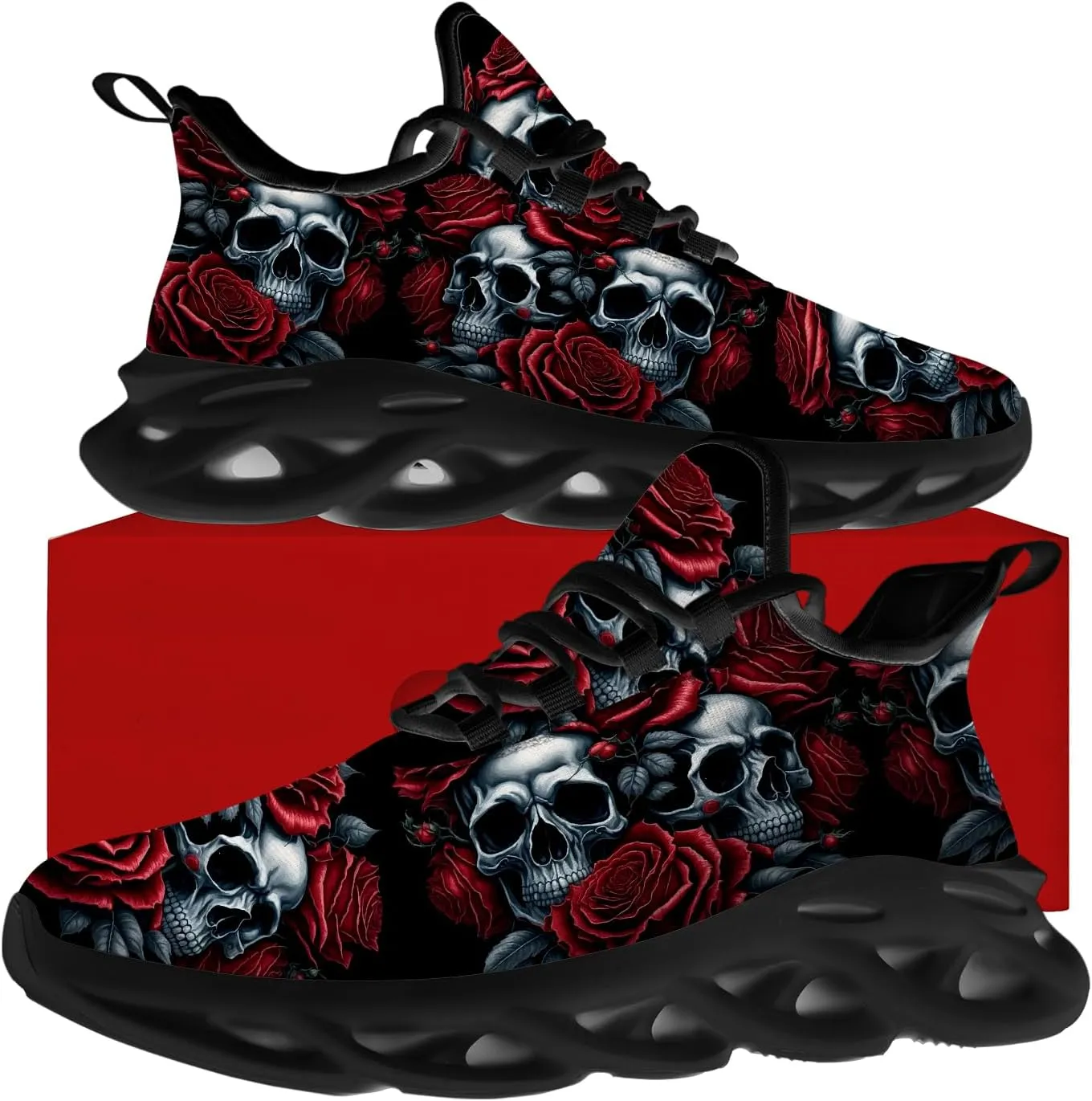 Ciadoon Skull Shoes for Women Men Road Running Walking Tennis Breathable Lightweight Sneakers Gifts for Men Women