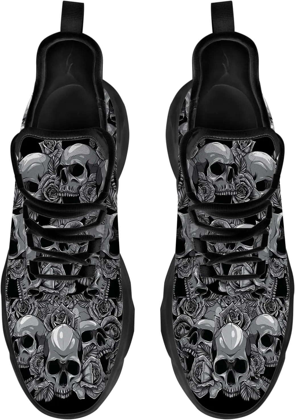 Ciadoon Skull Shoes for Women Men Road Running Walking Tennis Breathable Lightweight Sneakers Gifts for Men Women