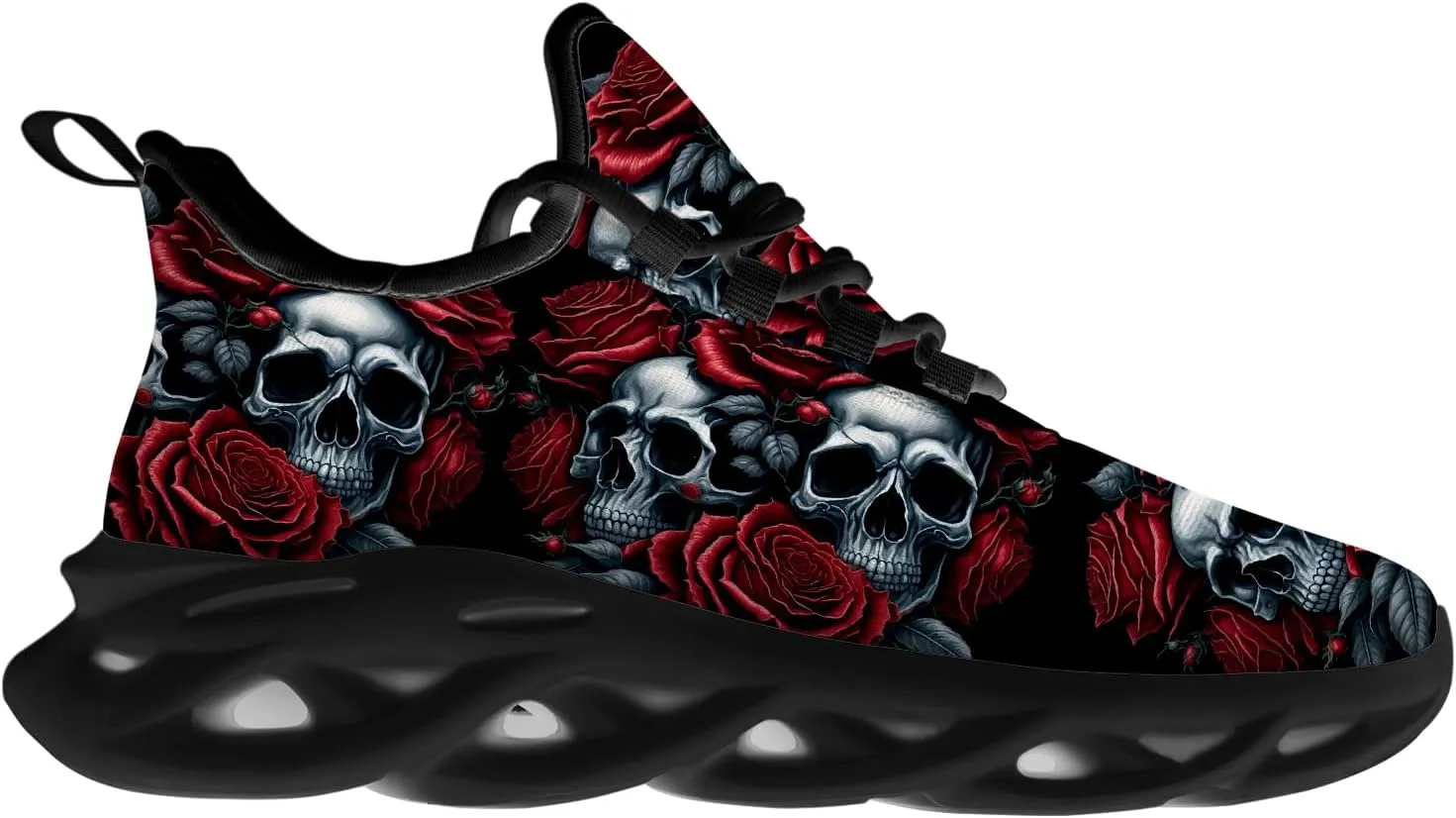 Ciadoon Skull Shoes for Women Men Road Running Walking Tennis Breathable Lightweight Sneakers Gifts for Men Women