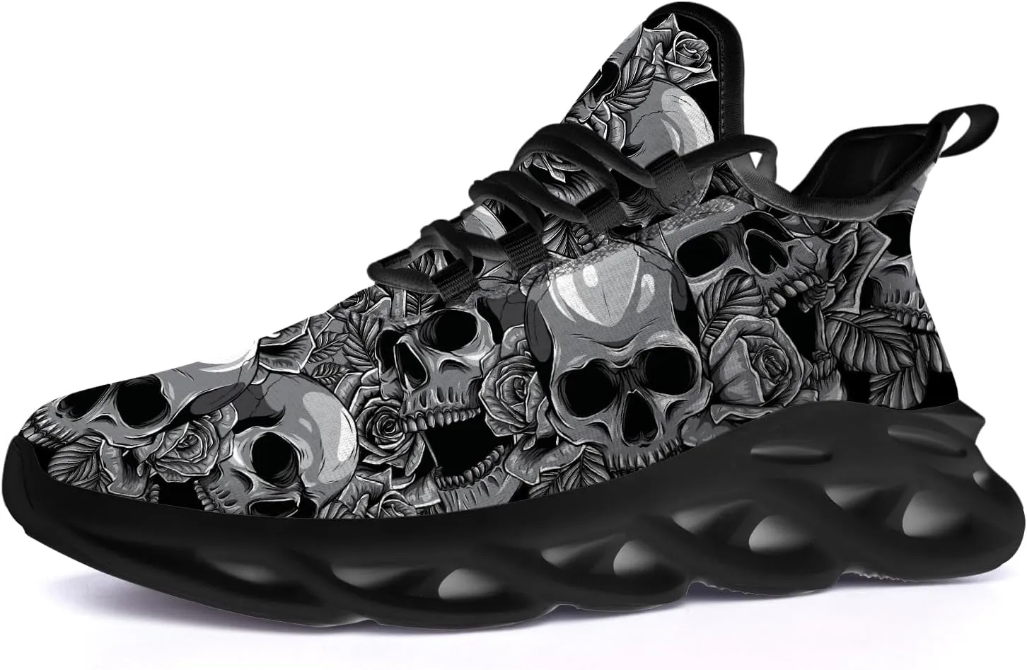 Ciadoon Skull Shoes for Women Men Road Running Walking Tennis Breathable Lightweight Sneakers Gifts for Men Women