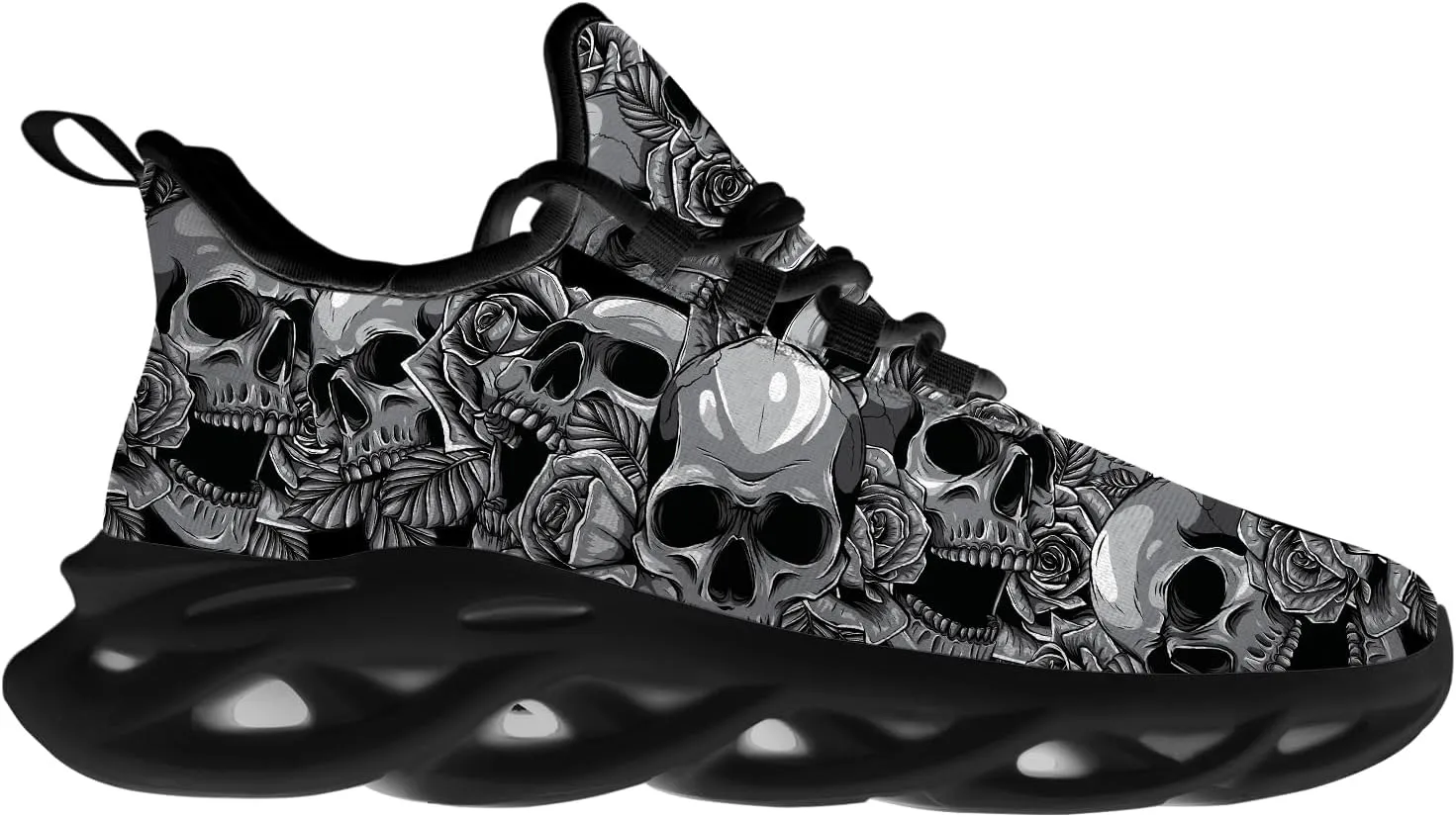 Ciadoon Skull Shoes for Women Men Road Running Walking Tennis Breathable Lightweight Sneakers Gifts for Men Women