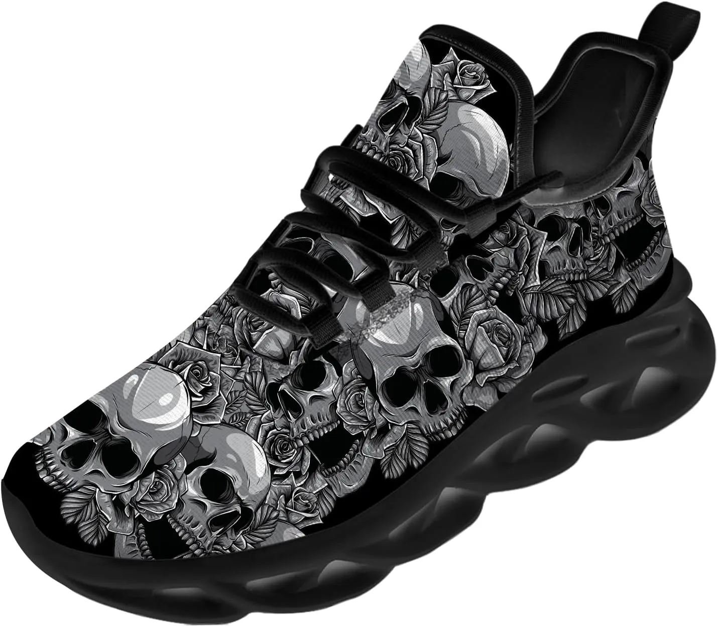 Ciadoon Skull Shoes for Women Men Road Running Walking Tennis Breathable Lightweight Sneakers Gifts for Men Women
