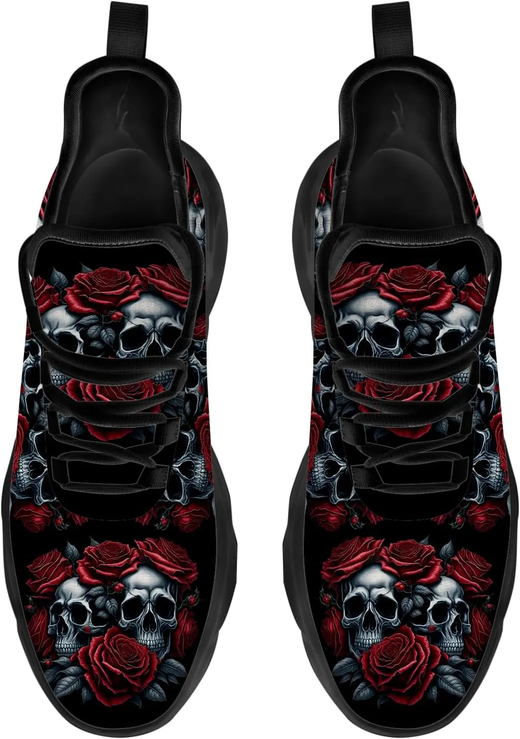 Ciadoon Skull Shoes for Women Men Road Running Walking Tennis Breathable Lightweight Sneakers Gifts for Men Women