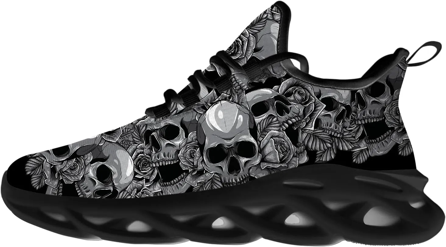 Ciadoon Skull Shoes for Women Men Road Running Walking Tennis Breathable Lightweight Sneakers Gifts for Men Women