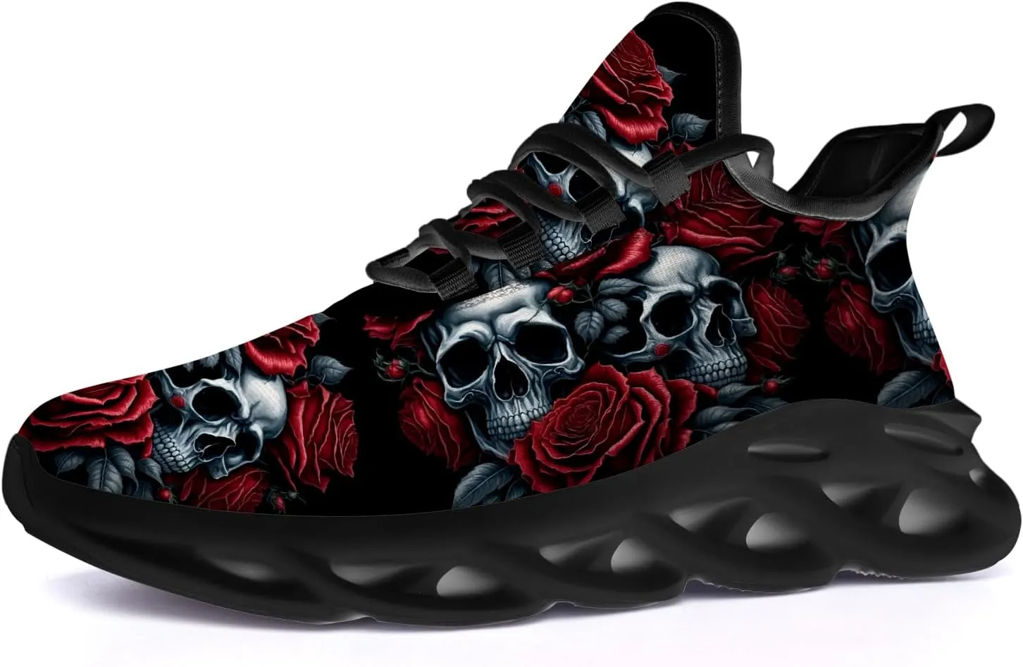 Ciadoon Skull Shoes for Women Men Road Running Walking Tennis Breathable Lightweight Sneakers Gifts for Men Women