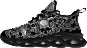 Ciadoon Skull Shoes for Women Men Road Running Walking Tennis Breathable Lightweight Sneakers Gifts for Men Women