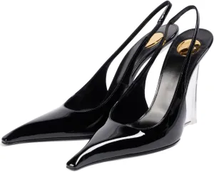 Clear Wedge Heels for Women, Square Closed Toe Slingback Heels Sexy Patent Leather Slip On Office Dress Pumps Shoes