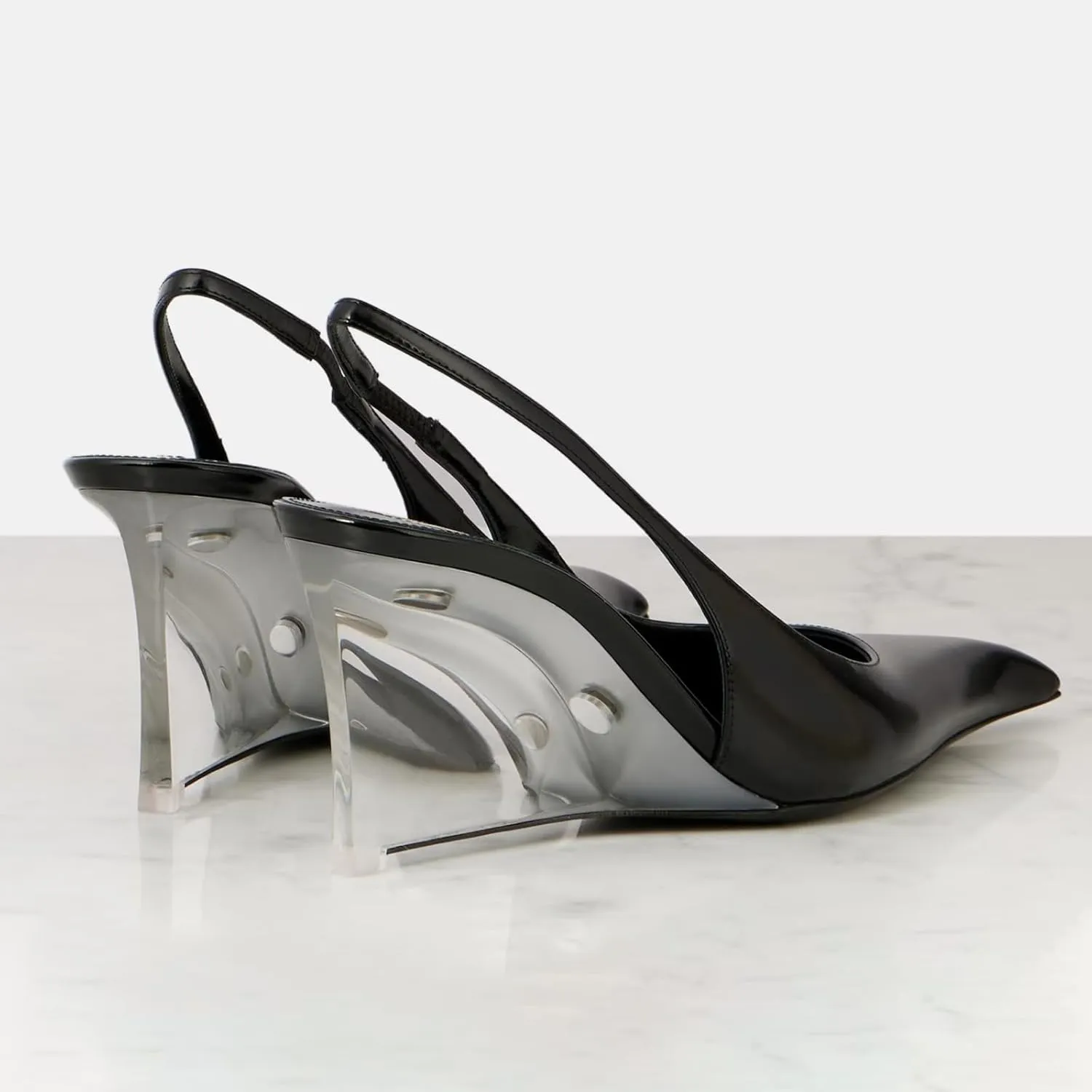 Clear Wedge Heels for Women, Square Closed Toe Slingback Heels Sexy Patent Leather Slip On Office Dress Pumps Shoes