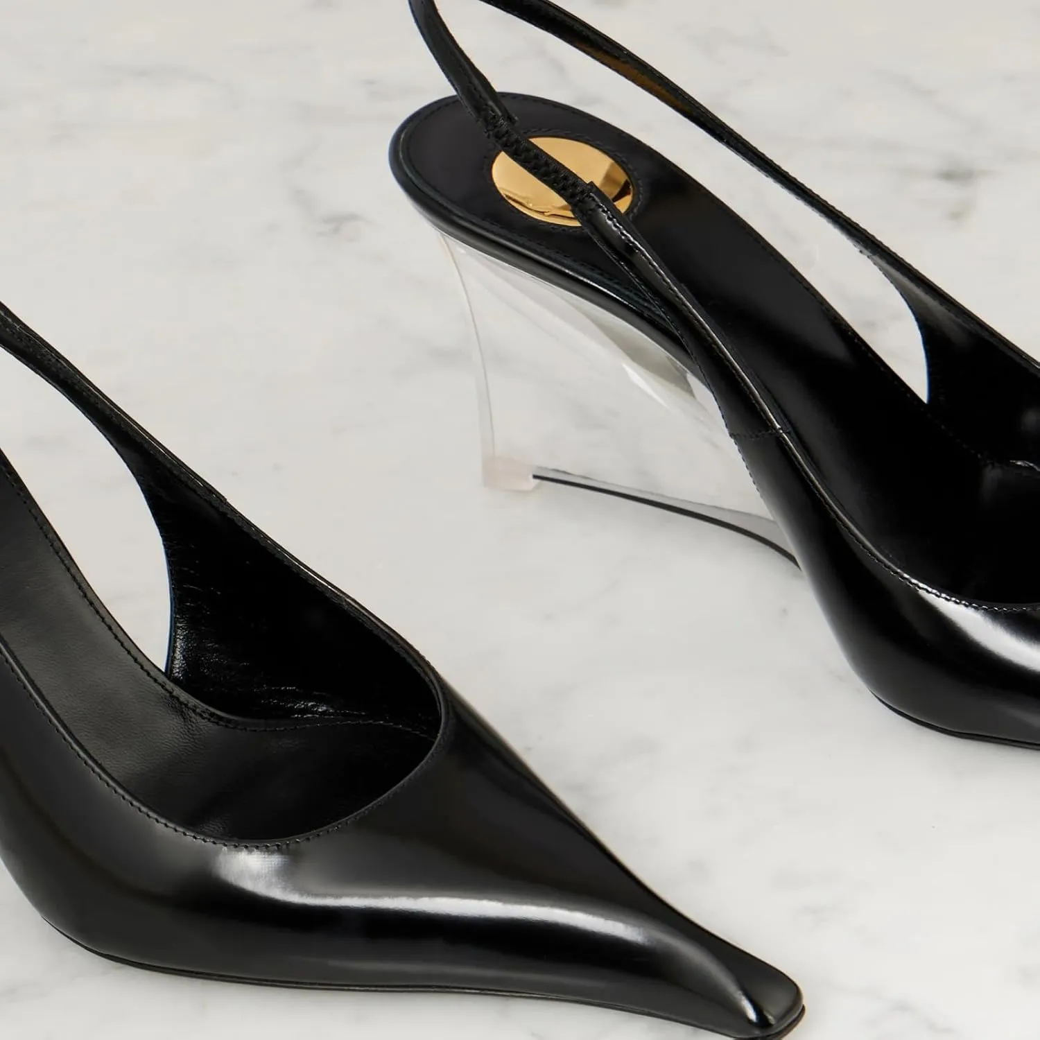 Clear Wedge Heels for Women, Square Closed Toe Slingback Heels Sexy Patent Leather Slip On Office Dress Pumps Shoes