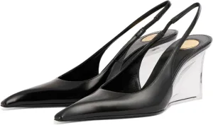 Clear Wedge Heels for Women, Square Closed Toe Slingback Heels Sexy Patent Leather Slip On Office Dress Pumps Shoes