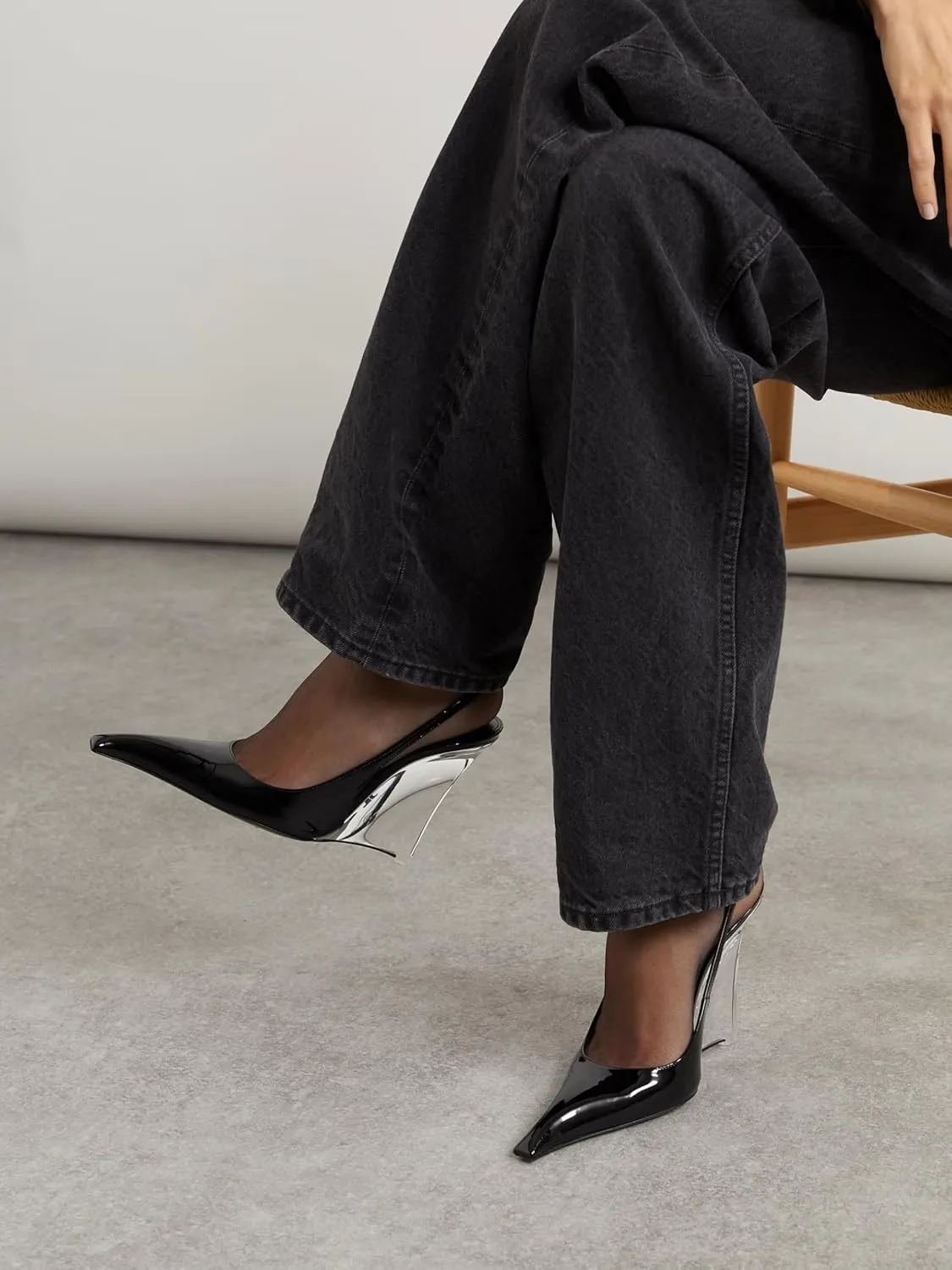 Clear Wedge Heels for Women, Square Closed Toe Slingback Heels Sexy Patent Leather Slip On Office Dress Pumps Shoes