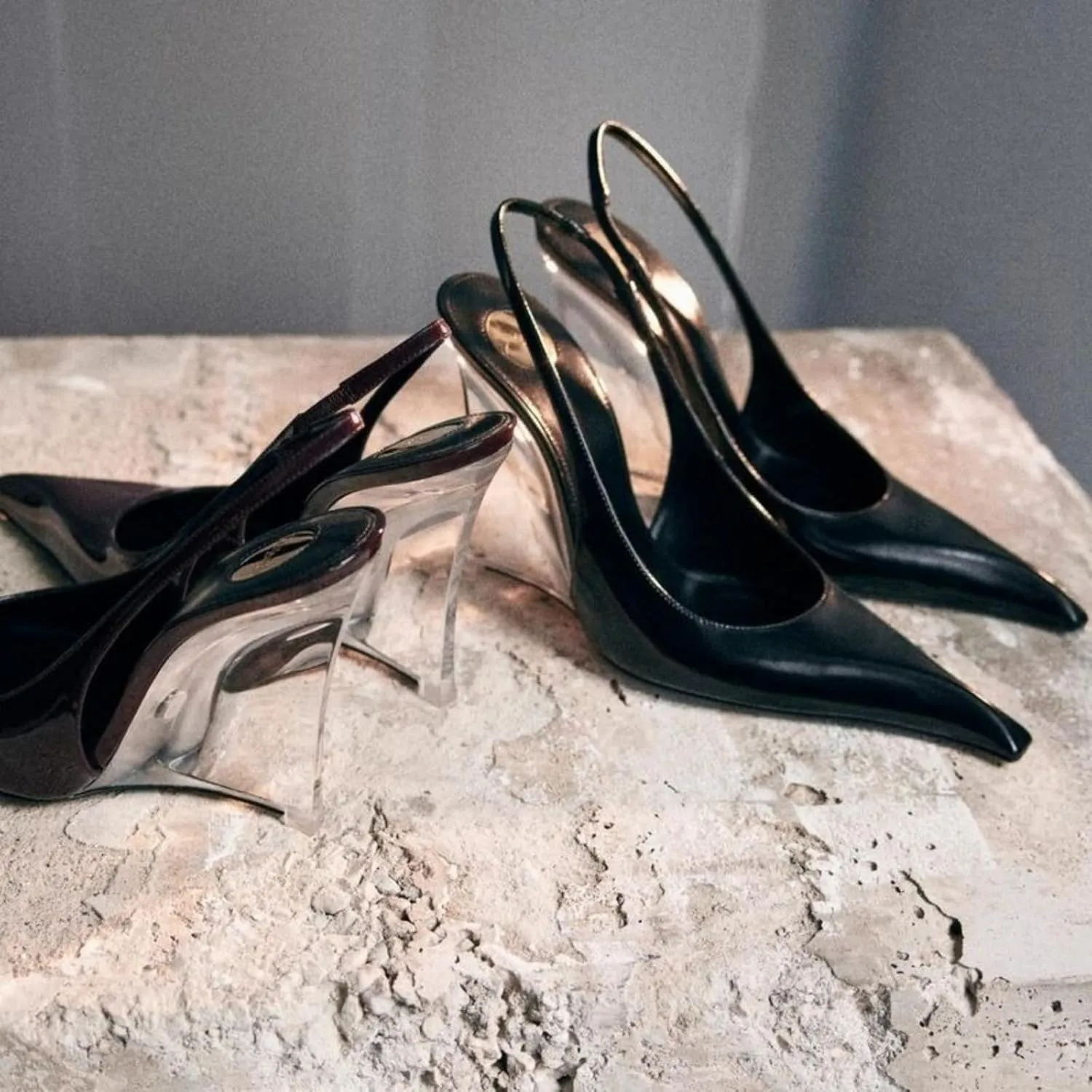 Clear Wedge Heels for Women, Square Closed Toe Slingback Heels Sexy Patent Leather Slip On Office Dress Pumps Shoes